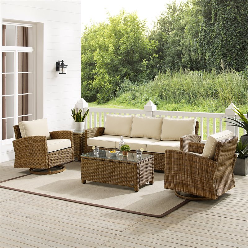 Crosley Furniture Bradenton 5-Piece Fabric Swivel Rocker and Sofa Set in Sand