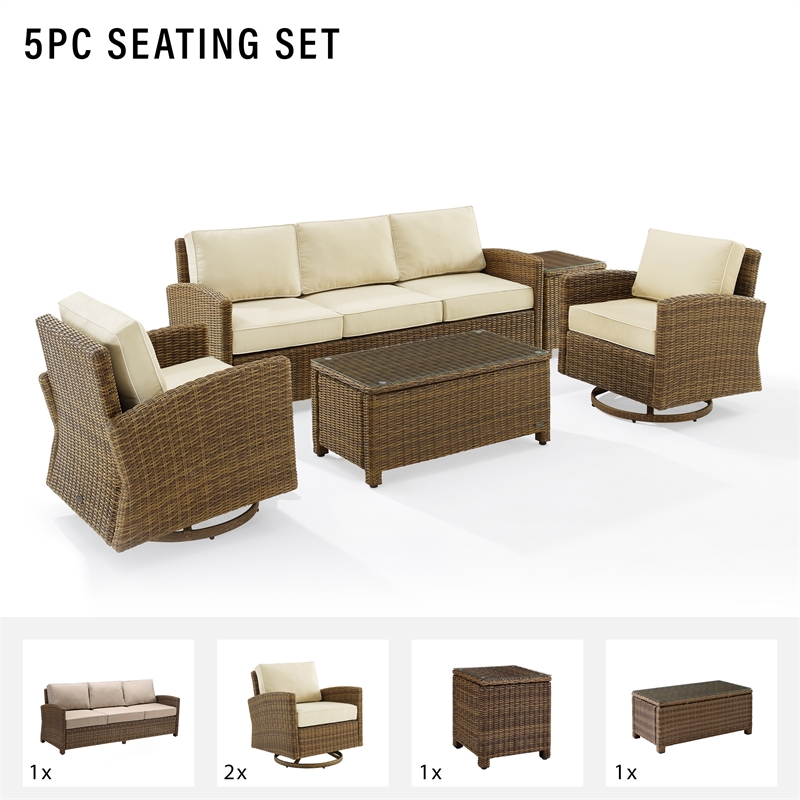 Crosley Furniture Bradenton 5-Piece Fabric Swivel Rocker and Sofa Set in Sand