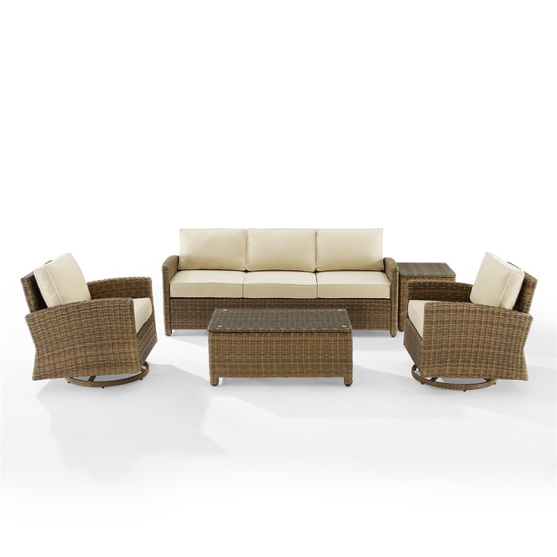 Crosley Furniture Bradenton 5-Piece Fabric Swivel Rocker and Sofa Set in Sand