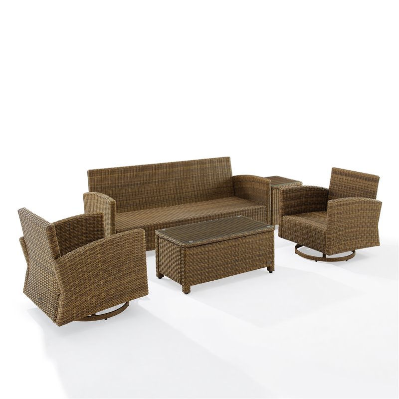 Crosley Furniture Bradenton 5-Piece Fabric Swivel Rocker and Sofa Set in Sand