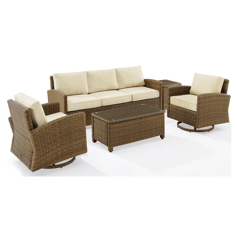 Crosley Furniture Bradenton 5-Piece Fabric Swivel Rocker and Sofa Set in Sand