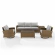 Crosley Furniture Bradenton 5-Piece Fabric Swivel Rocker and Sofa Set in Gray