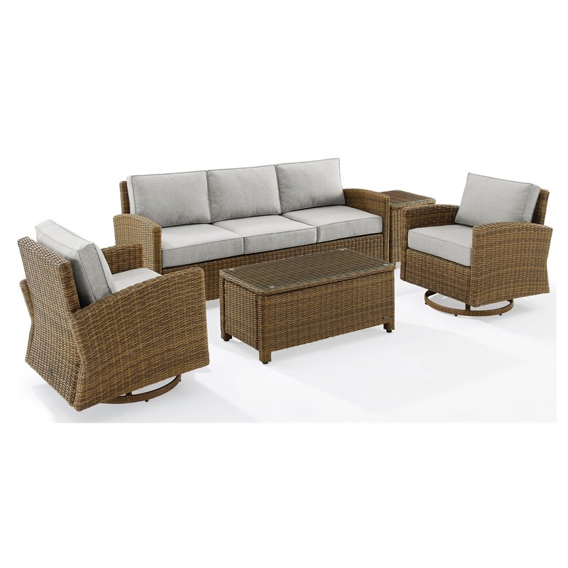 Crosley Furniture Bradenton 5-Piece Fabric Swivel Rocker and Sofa Set in Gray