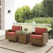 Crosley Furniture Bradenton 3-Pc Fabric Outdoor Swivel Rocker Chair Set in Red