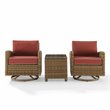 Crosley Furniture Bradenton 3-Pc Fabric Outdoor Swivel Rocker Chair Set in Red