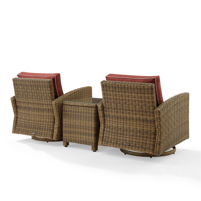 Crosley Furniture Bradenton 3-Pc Fabric Outdoor Swivel Rocker Chair Set in Red