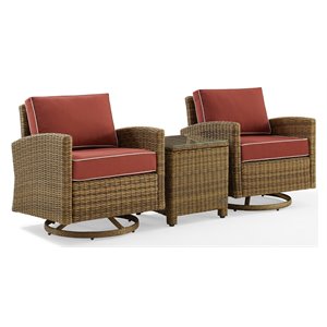 crosley furniture bradenton 3-pc fabric outdoor swivel rocker chair set in red