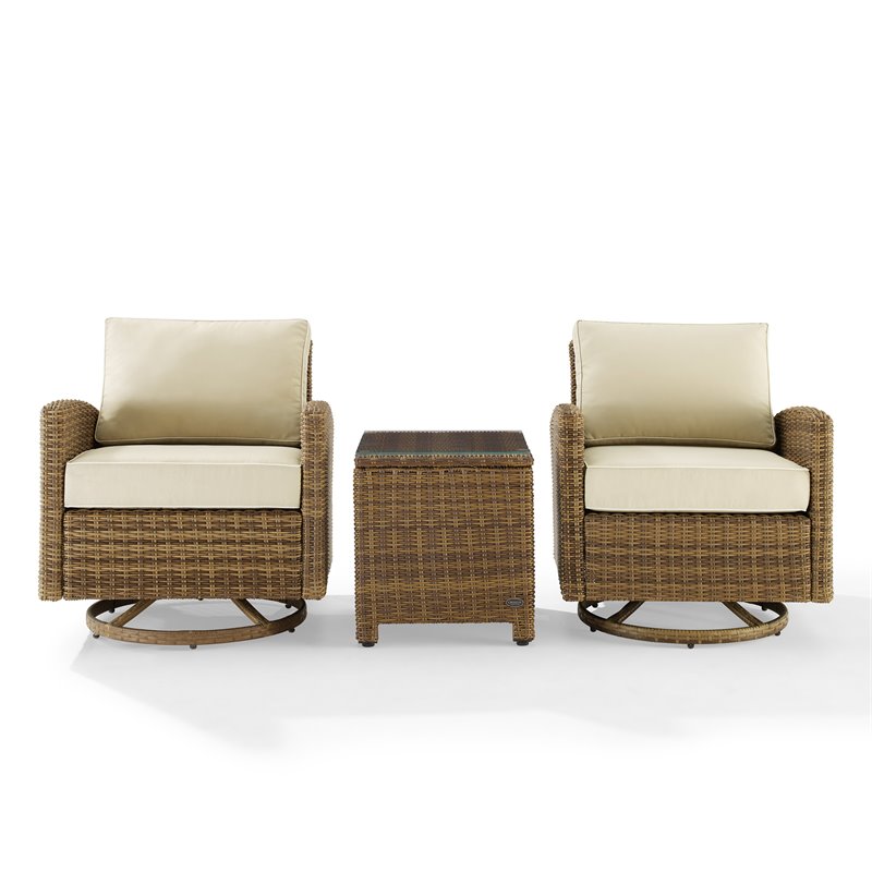 Crosley Furniture Bradenton 3-Pc Fabric Outdoor Swivel Rocker Chair Set in Sand
