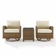 Crosley Furniture Bradenton 3-Pc Fabric Outdoor Swivel Rocker Chair Set in Sand