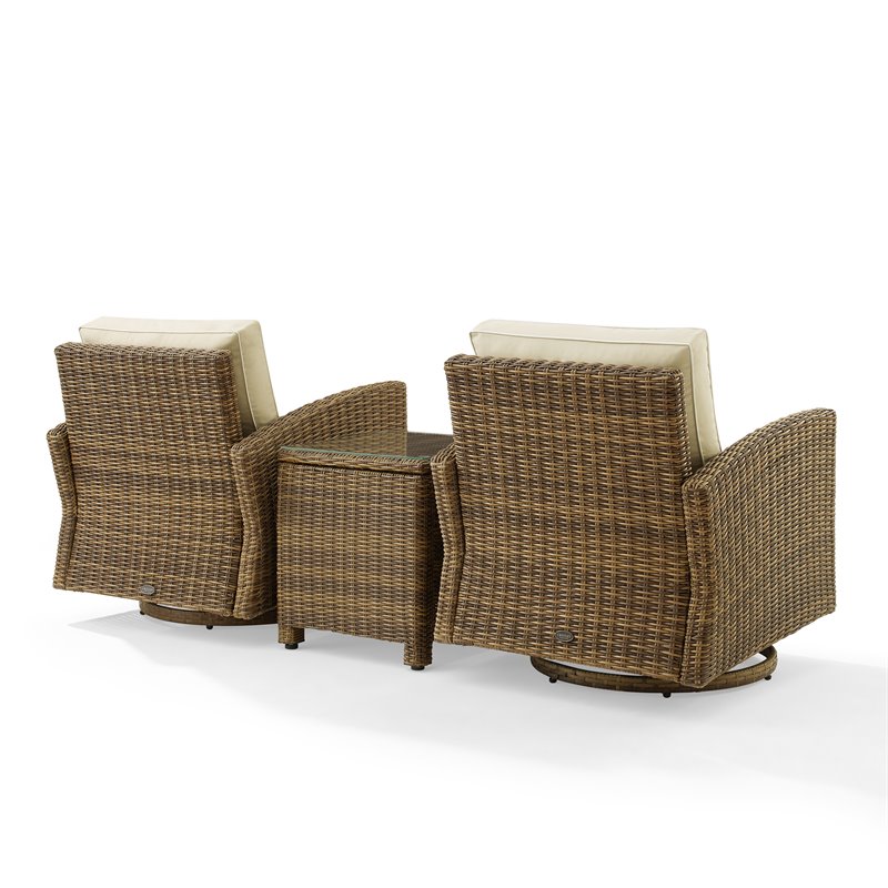 Crosley Furniture Bradenton 3-Pc Fabric Outdoor Swivel Rocker Chair Set in Sand