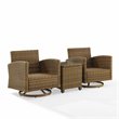 Crosley Furniture Bradenton 3-Pc Fabric Outdoor Swivel Rocker Chair Set in Sand
