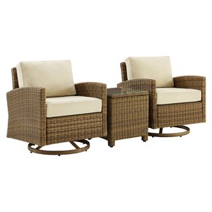 crosley furniture bradenton 3-pc fabric outdoor swivel rocker chair set in beige