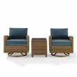 Crosley Furniture Bradenton 3-Pc Fabric Outdoor Swivel Rocker Chair Set in Navy