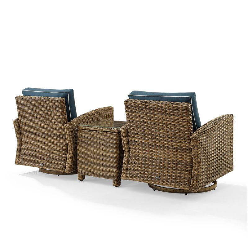 Crosley Furniture Bradenton 3-Pc Fabric Outdoor Swivel Rocker Chair Set in Navy