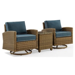 Crosley Furniture Bradenton 3-Pc Fabric Outdoor Swivel Rocker Chair Set in Navy