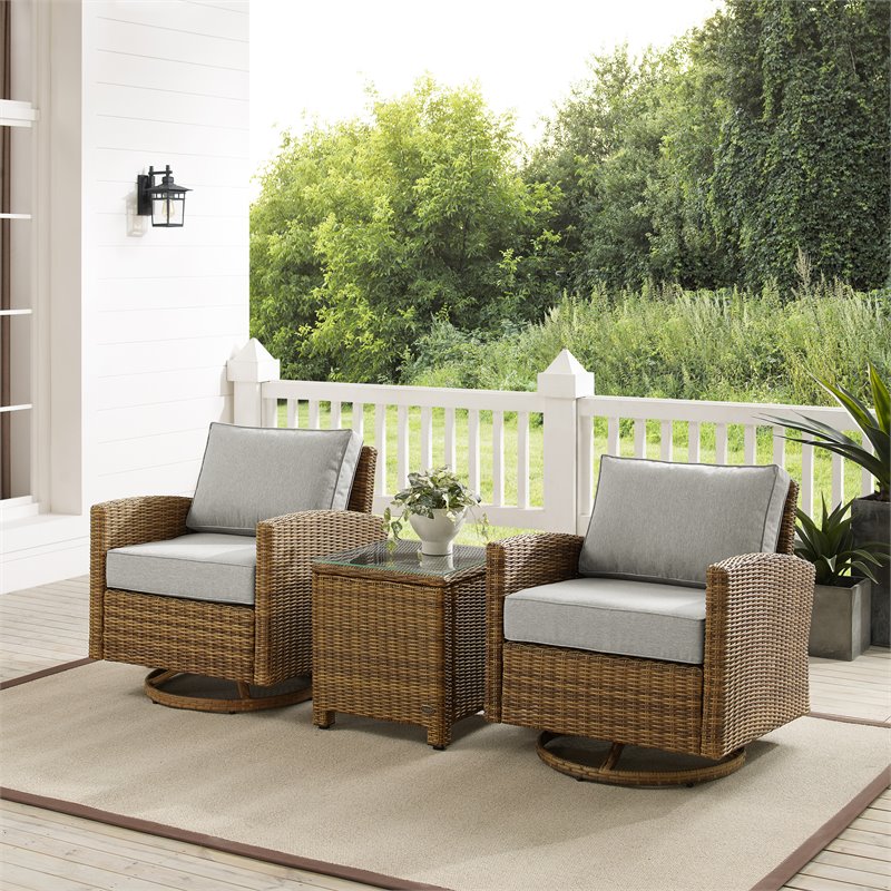 Crosley Furniture Bradenton 3-Pc Fabric Outdoor Swivel Rocker Chair Set in Gray