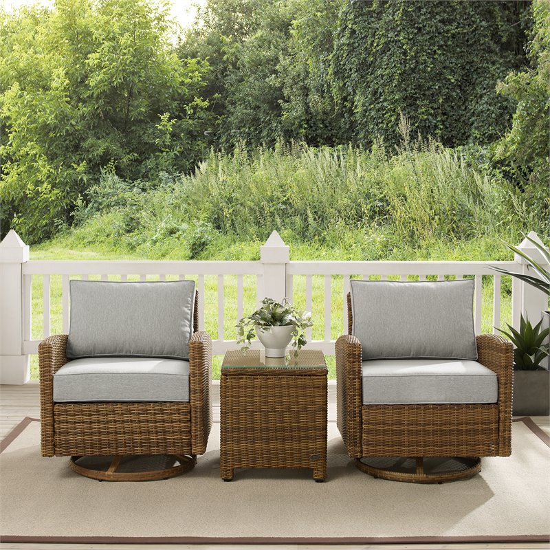 Crosley Furniture Bradenton 3-Pc Fabric Outdoor Swivel Rocker Chair Set in Gray