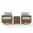 Crosley Furniture Bradenton 3-Pc Fabric Outdoor Swivel Rocker Chair Set in Gray