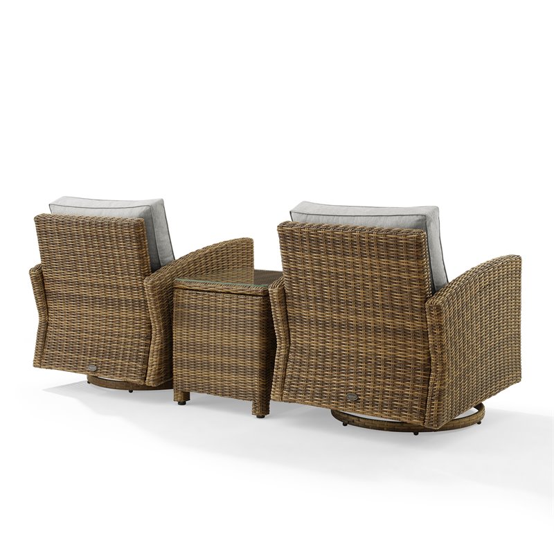 Crosley Furniture Bradenton 3-Pc Fabric Outdoor Swivel Rocker Chair Set in Gray