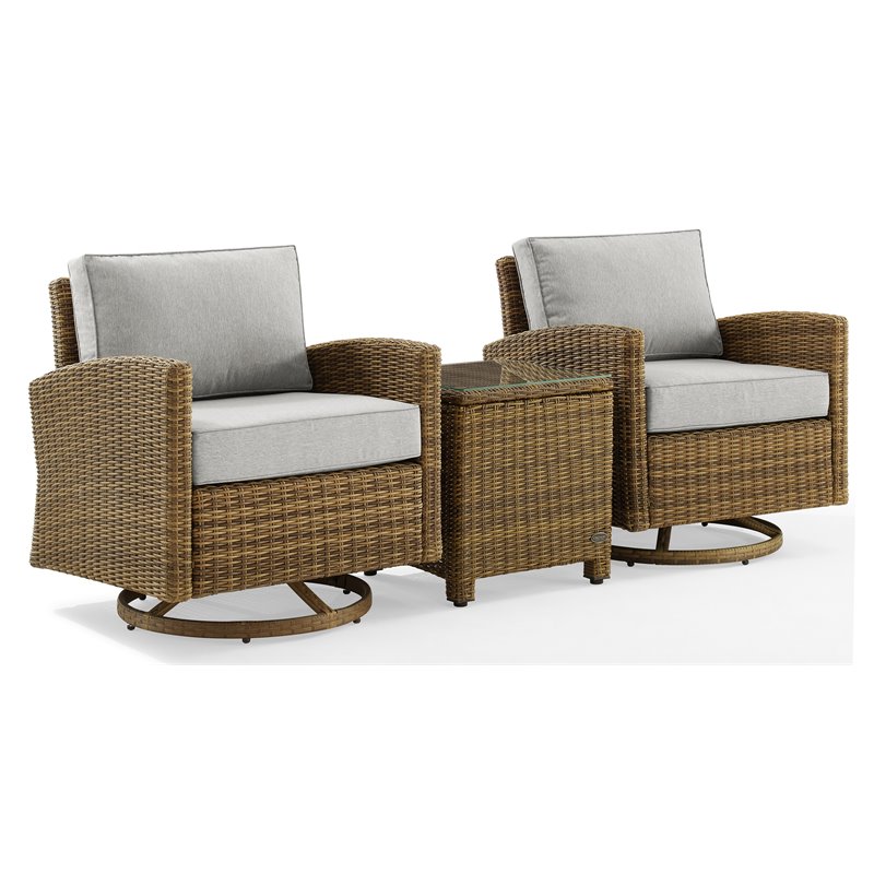 Crosley Furniture Bradenton 3-Pc Fabric Outdoor Swivel Rocker Chair Set in Gray