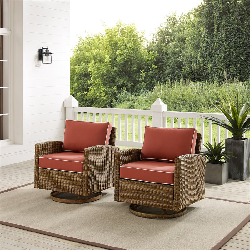 Crosley Furniture Bradenton Fabric Swivel Rocker Chair Set in Red (Set of 2)