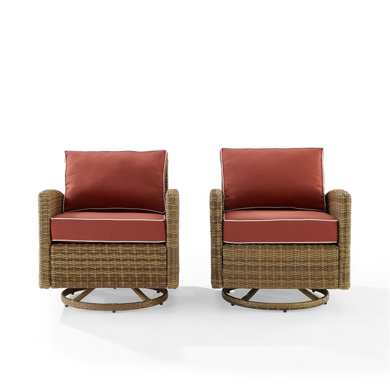 Crosley Furniture Bradenton Fabric Swivel Rocker Chair Set in Red (Set of 2)