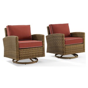 crosley furniture bradenton 2-pc fabric outdoor swivel rocker chair set in red