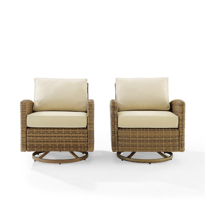 Crosley Furniture Bradenton Fabric Swivel Rocker Chair Set in Sand (Set of 2)
