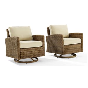 crosley furniture bradenton 2-pc fabric outdoor swivel rocker chair set in beige