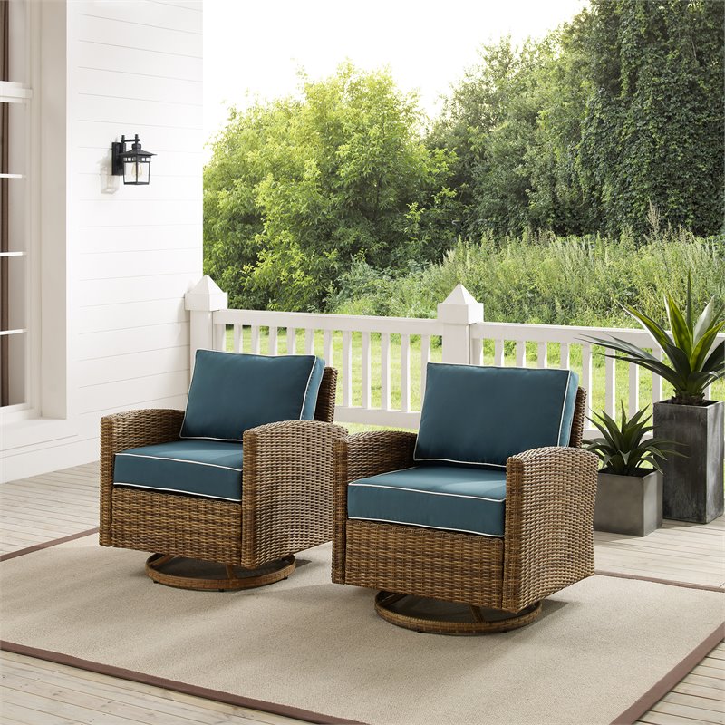 Crosley Furniture Bradenton Fabric Swivel Rocker Chair Set in Navy (Set of 2)