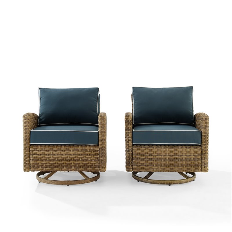 Crosley Furniture Bradenton Fabric Swivel Rocker Chair Set in Navy (Set of 2)