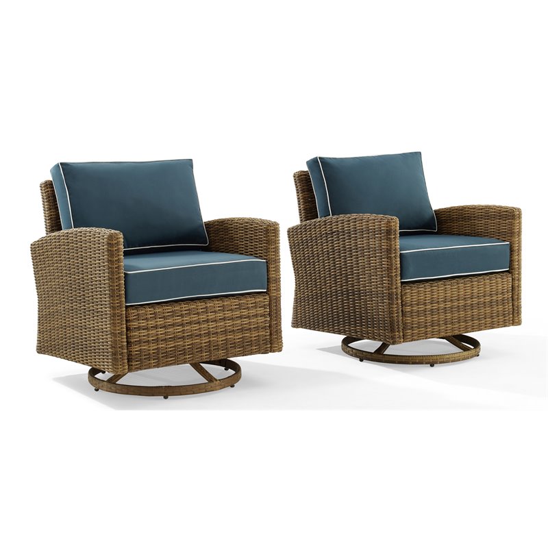 Crosley Furniture Bradenton Fabric Swivel Rocker Chair Set in Navy (Set of 2)