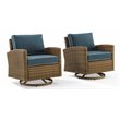 Crosley Furniture Bradenton Fabric Swivel Rocker Chair Set in Navy (Set of 2)