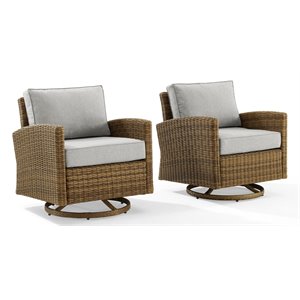 crosley furniture bradenton 2-pc fabric outdoor swivel rocker chair set in gray
