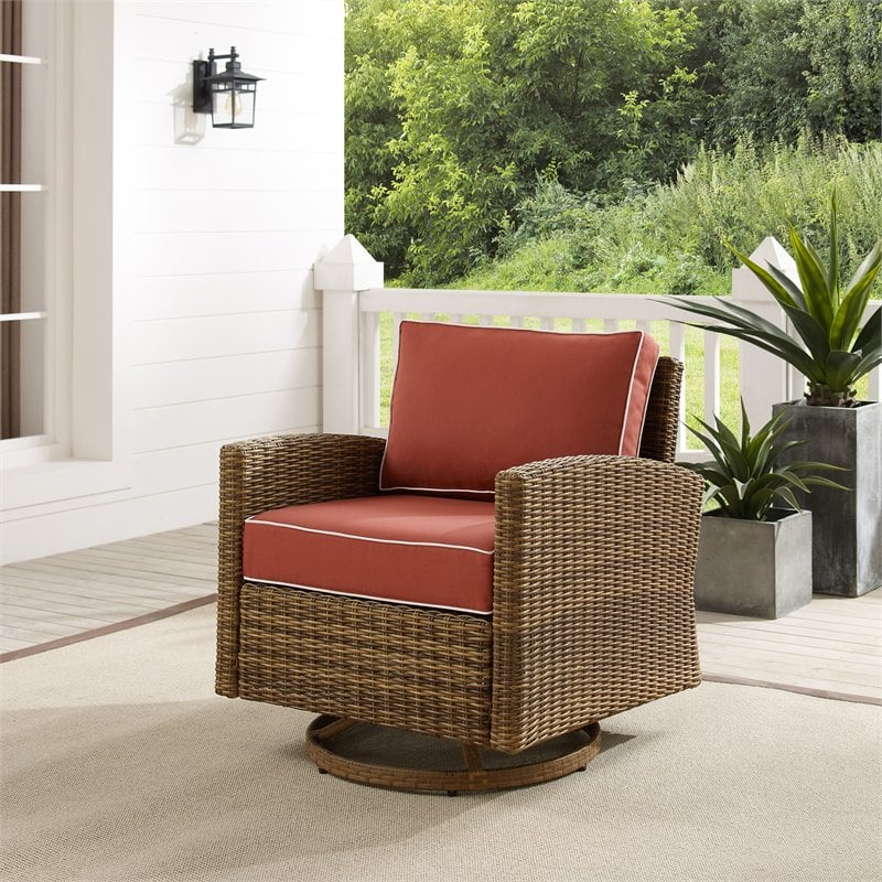 Crosley Furniture Bradenton Fabric Outdoor Swivel Rocker Chair in Red
