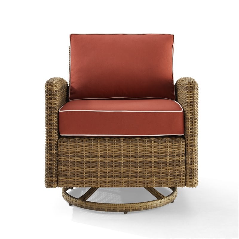 Crosley Furniture Bradenton Fabric Outdoor Swivel Rocker Chair in Red
