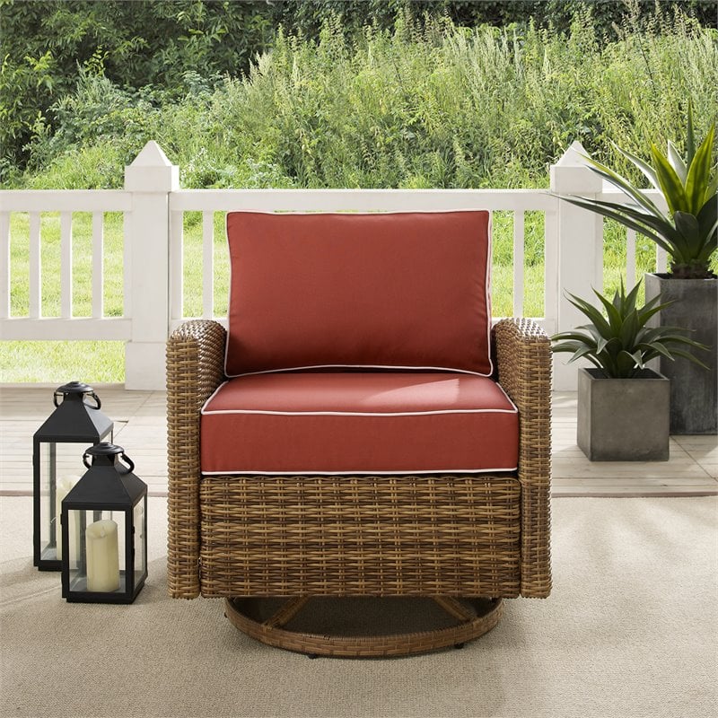 Crosley Furniture Bradenton Fabric Outdoor Swivel Rocker Chair in Red