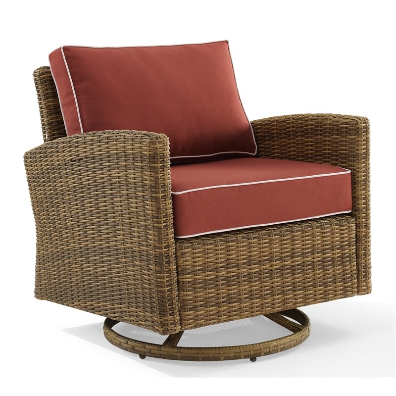 Crosley Furniture Bradenton Fabric Outdoor Swivel Rocker Chair in Red