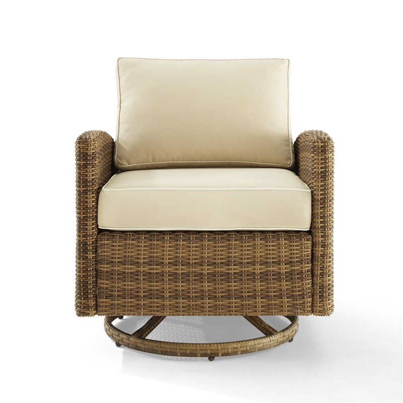 Crosley Furniture Bradenton Fabric Outdoor Swivel Rocker Chair in Sand
