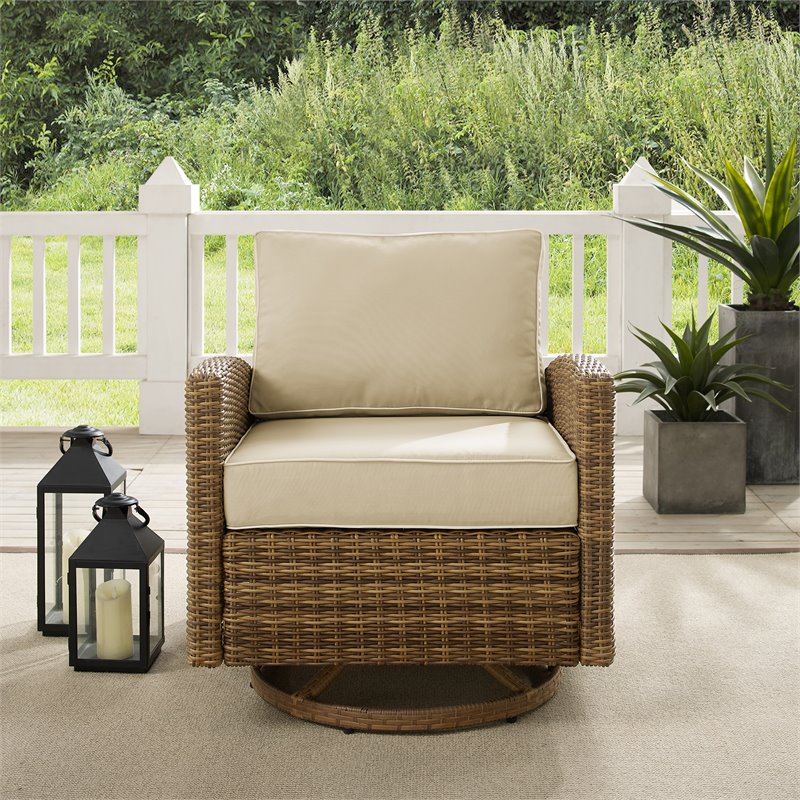 Crosley Furniture Bradenton Fabric Outdoor Swivel Rocker Chair in Sand