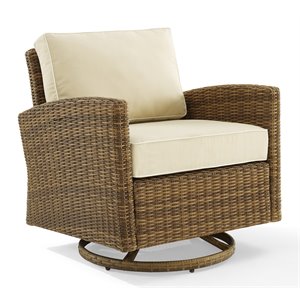 crosley furniture bradenton fabric outdoor swivel rocker chair in beige