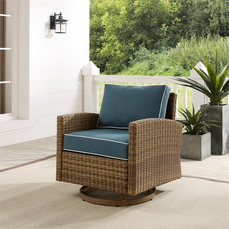 Crosley Furniture Bradenton Fabric Outdoor Swivel Rocker Chair in Navy