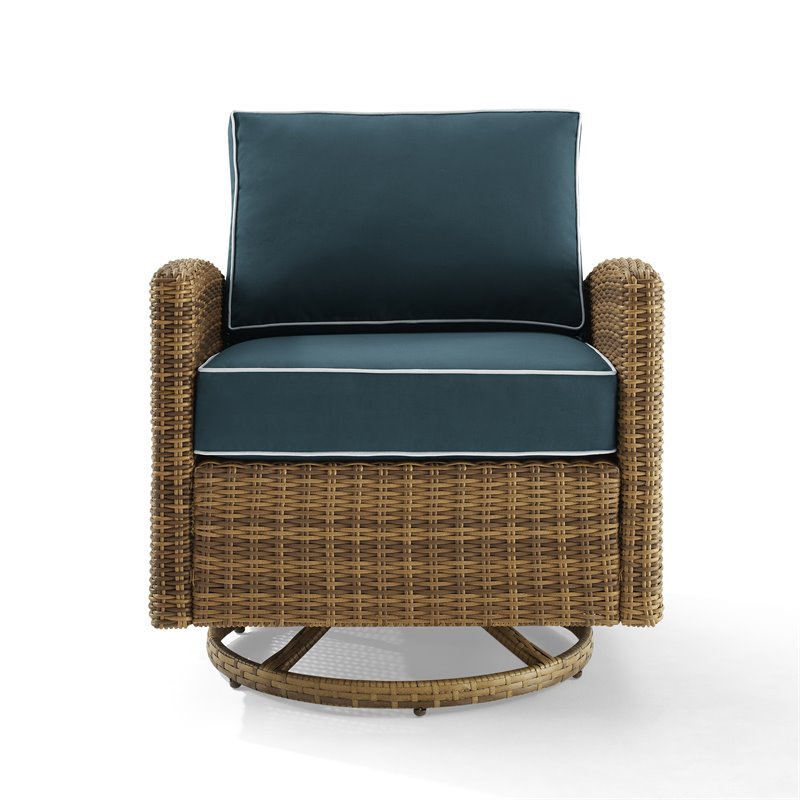 Crosley Furniture Bradenton Fabric Outdoor Swivel Rocker Chair in Navy