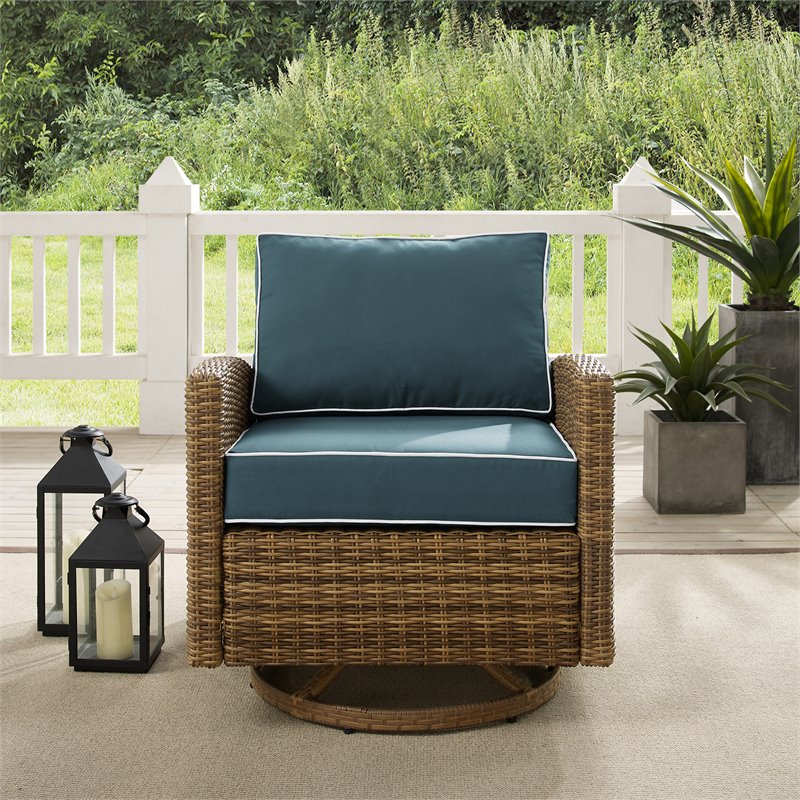 Crosley Furniture Bradenton Fabric Outdoor Swivel Rocker Chair in Navy