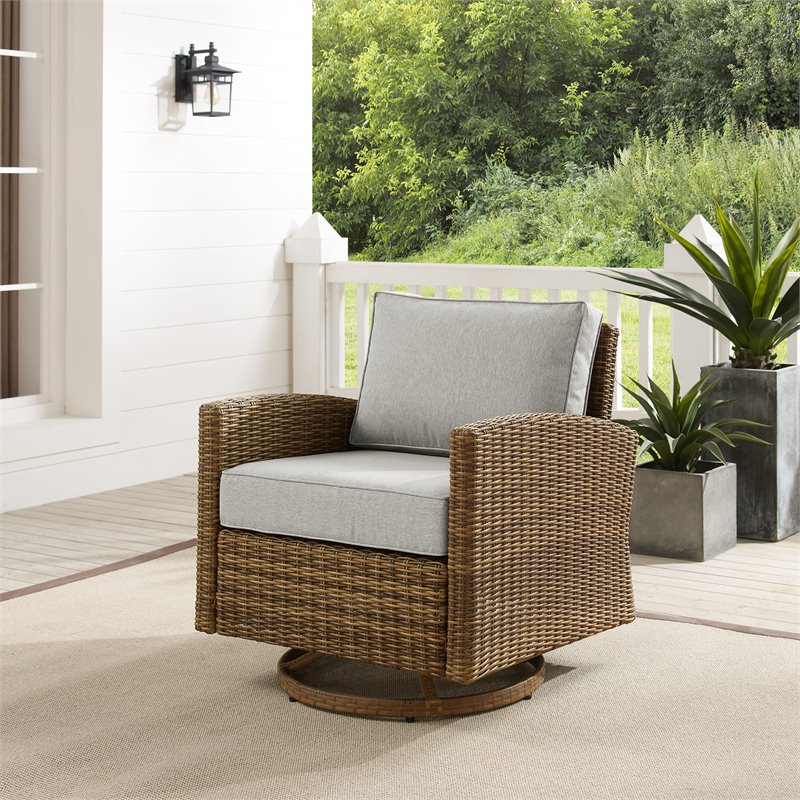 Crosley Furniture Bradenton Fabric Outdoor Swivel Rocker Chair in Gray