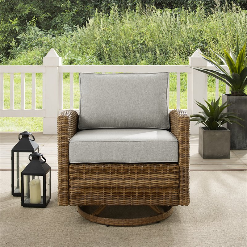 Crosley Furniture Bradenton Fabric Outdoor Swivel Rocker Chair in Gray