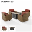 Crosley Furniture Bradenton 5-Pc Fabric Swivel Rocker Conversation Set in Red