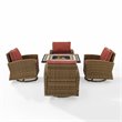 Crosley Furniture Bradenton 5-Pc Fabric Swivel Rocker Conversation Set in Red