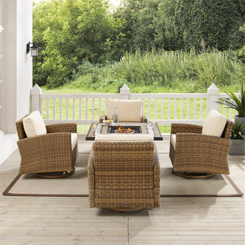 Crosley Furniture Bradenton 5-Pc Fabric Swivel Rocker Conversation Set in Sand