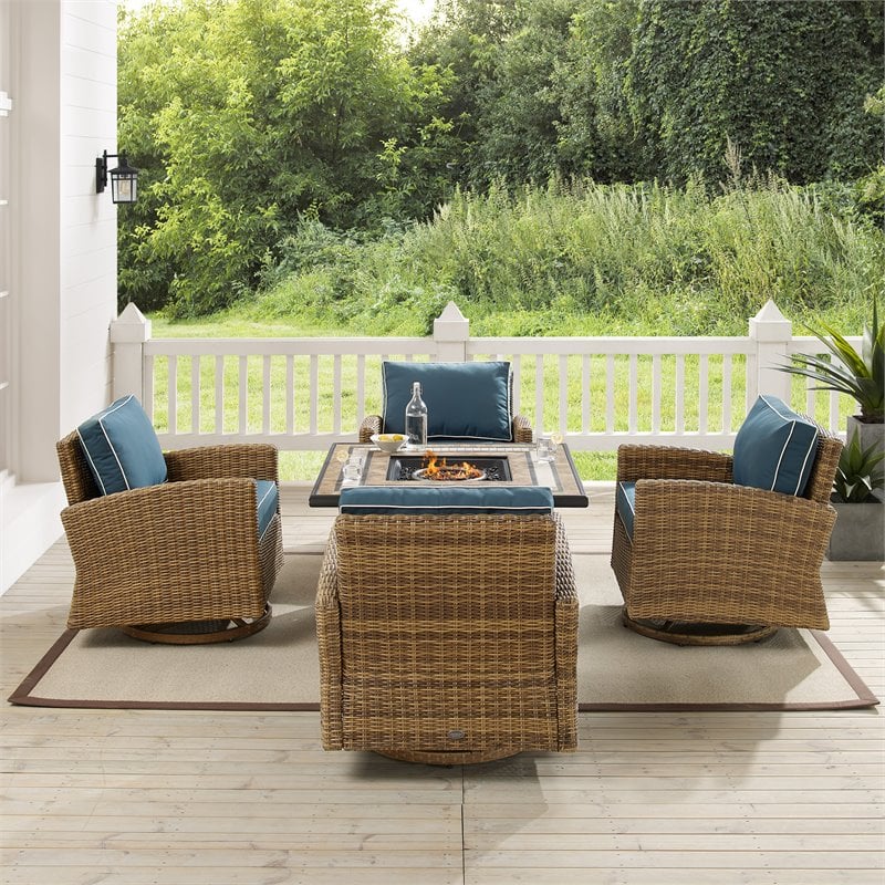 Crosley Furniture Bradenton 5-Pc Fabric Swivel Rocker Conversation Set in Navy